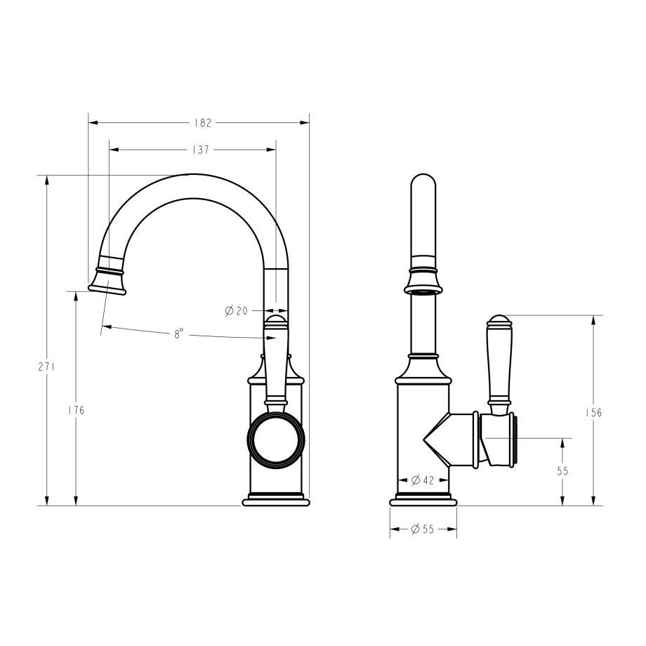 Ikon Clasico Gooseneck Basin Mixer Matte Black