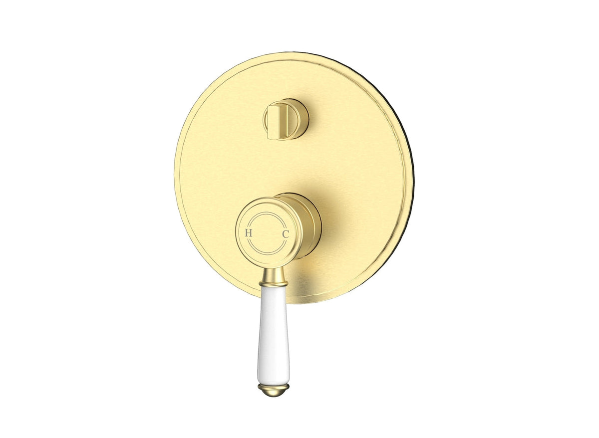 Ikon Clasico Ceramic Handle Wall Mixer With Diverter Brushed Gold