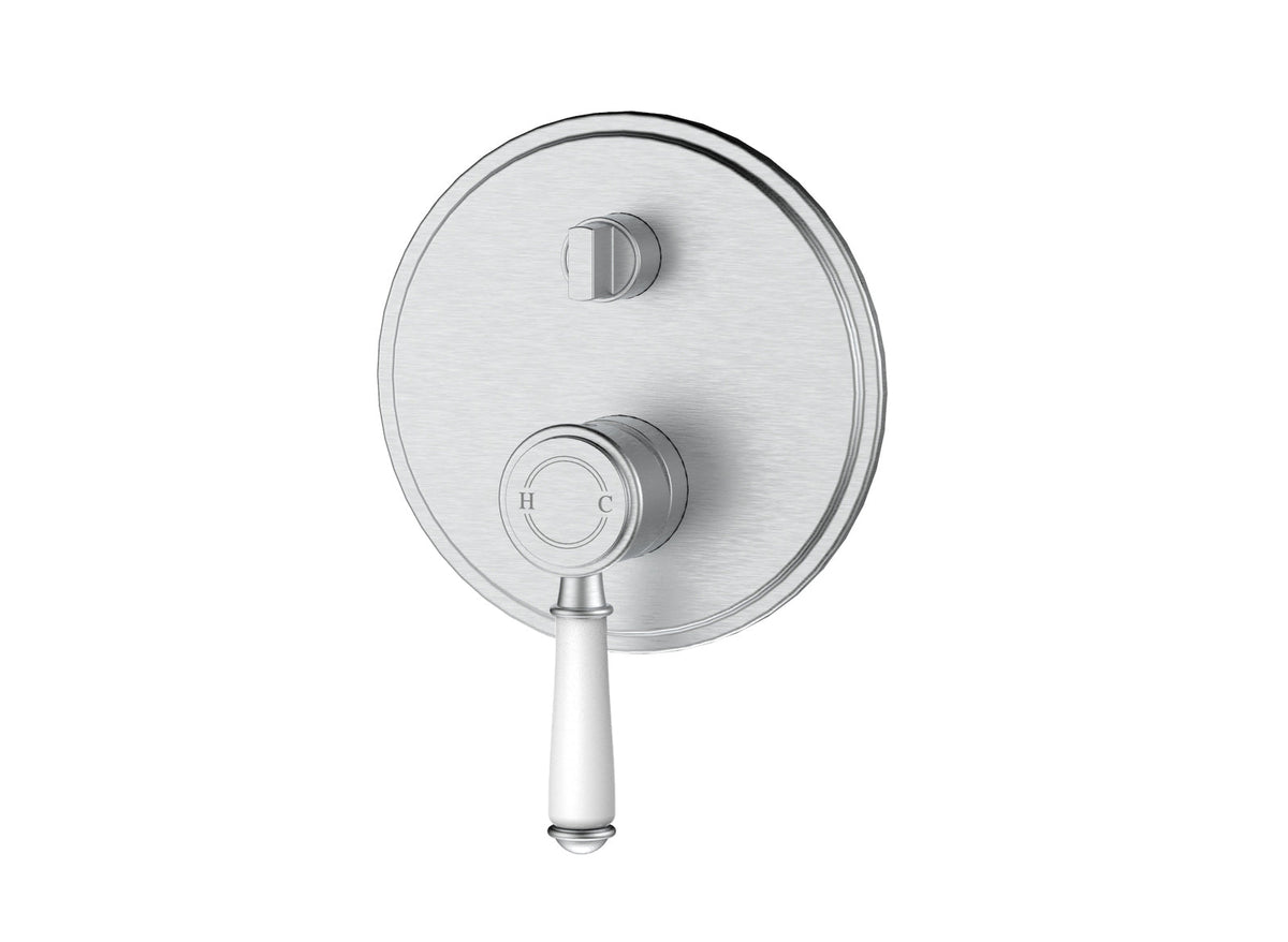 Ikon Clasico Ceramic Handle Wall Mixer With Diverter Brushed Nickel