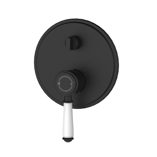 Ikon Clasico Ceramic Handle Wall Mixer With Diverter Matte Black