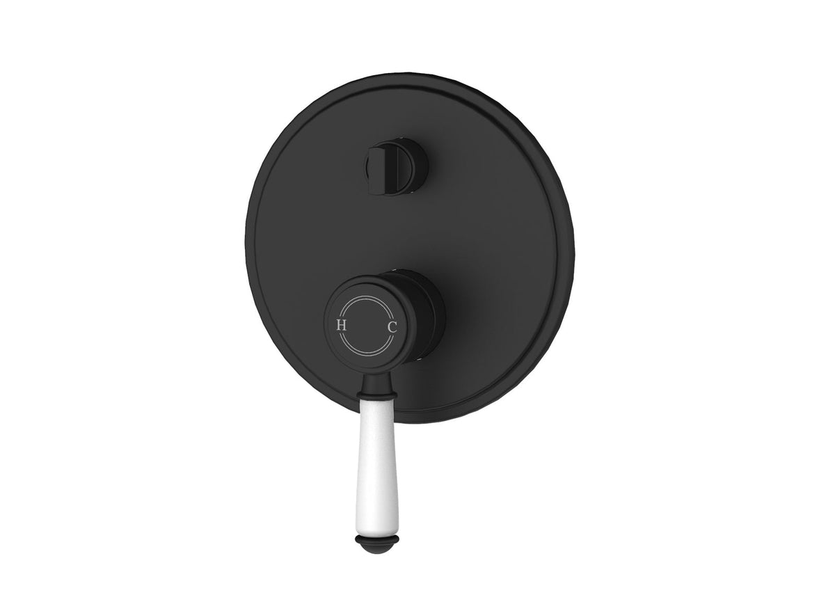 Ikon Clasico Ceramic Handle Wall Mixer With Diverter Matte Black