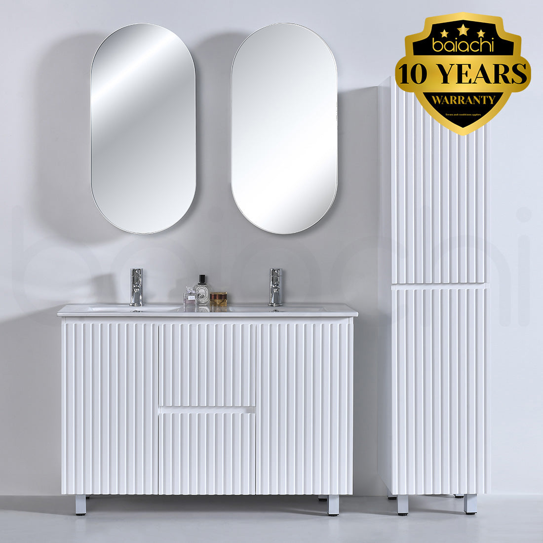 Baiachi Ivana Fluted 1200mm PVC Water Proof Bathroom Vanity Ceramic Double Basin