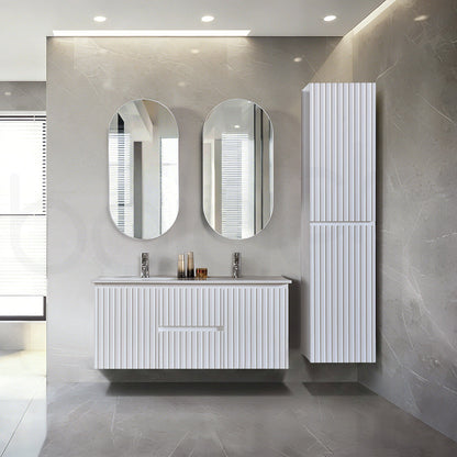 Baiachi Ivana Fluted 1200mm PVC Water Proof Wall Hung Bathroom Vanity Ceramic Double Basin