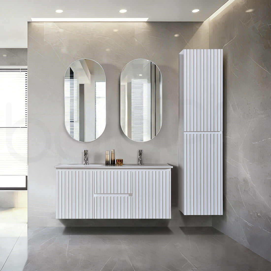 Baiachi Ivana Fluted 1200mm PVC Water Proof Wall Hung Bathroom Vanity Calacatta Quartz Stone