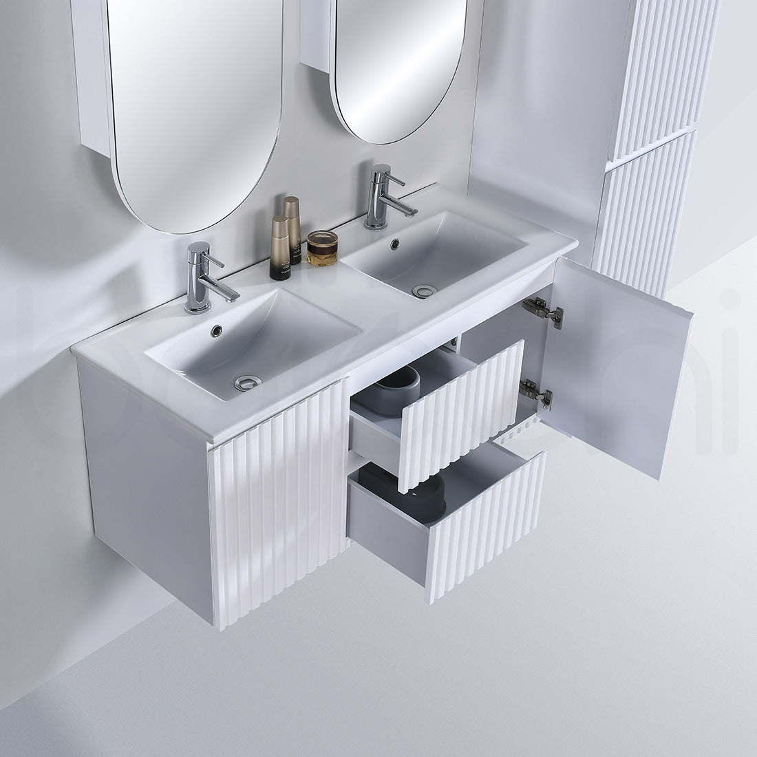 Baiachi Ivana Fluted 1200mm PVC Water Proof Wall Hung Bathroom Vanity Ceramic Double Basin