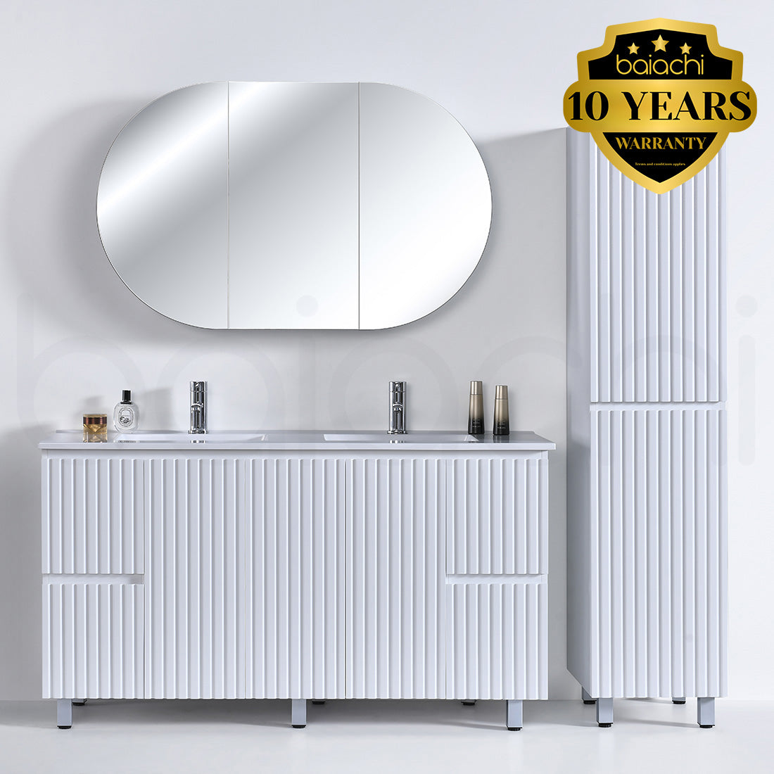 Baiachi Ivana Fluted 1500mm PVC Water Proof Bathroom Vanity Calacatta Quartz Stone