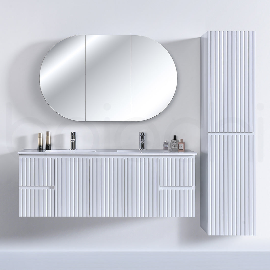 Baiachi Ivana Fluted 1500mm PVC Water Proof Wall Hung Bathroom Vanity Calacatta Quartz Stone
