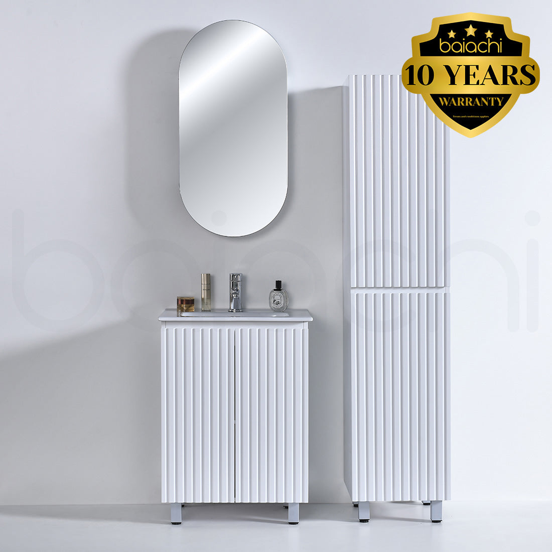 Baiachi Ivana Fluted 600mm PVC Water Proof Bathroom Vanity Ceramic Basin