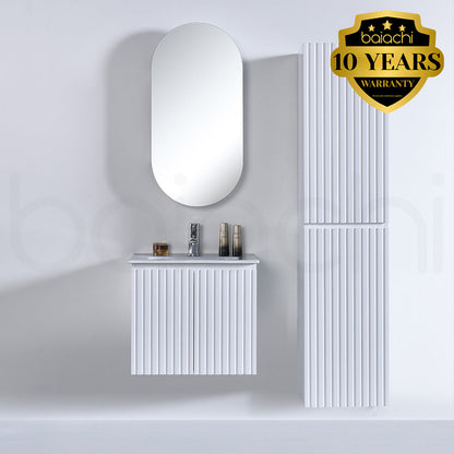 Baiachi Ivana Fluted 600mm PVC Water Proof Wall Hung Bathroom Vanity White Quartz Stone