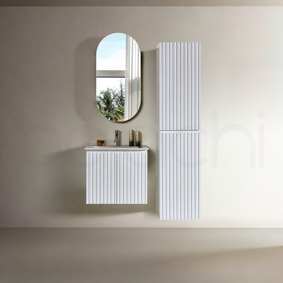 Baiachi Ivana Fluted 600mm PVC Water Proof Wall Hung Bathroom Vanity Ceramic Basin