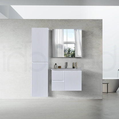 Baiachi Ivana Fluted 750mm PVC Water Proof Wall Hung Bathroom Vanity Left Drawers Ceramic Basin