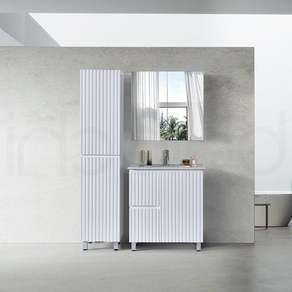 Baiachi Ivana Fluted 750mm PVC Water Proof Bathroom Vanity Left Drawers White Quartz Stone
