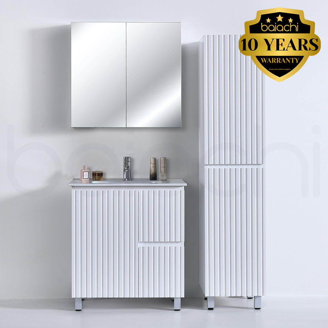 Baiachi Ivana Fluted 750mm PVC Water Proof Bathroom Vanity Right Drawers Ceramic Basin
