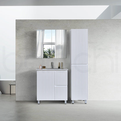 Baiachi Ivana Fluted 750mm PVC Water Proof Bathroom Vanity Right Drawers Calacatta Quartz Stone