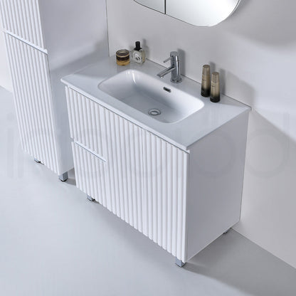 Baiachi Ivana Fluted 900mm PVC Water Proof Bathroom Vanity Left Drawers Ceramic Basin