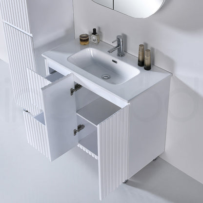 Baiachi Ivana Fluted 900mm PVC Water Proof Bathroom Vanity Left Drawers Ceramic Basin