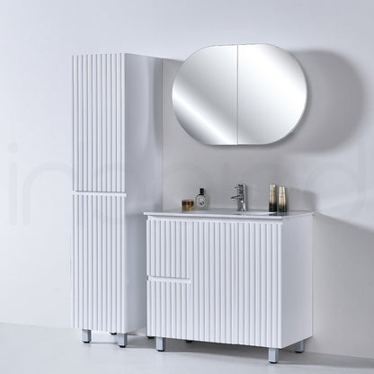 Baiachi Ivana Fluted 900mm PVC Water Proof Bathroom Vanity Left Drawers Calacatta Quartz Stone