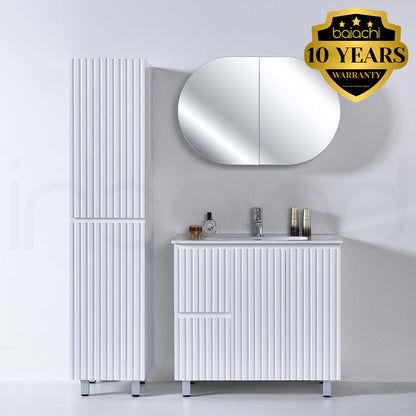 Baiachi Ivana Fluted 900mm PVC Water Proof Bathroom Vanity Left Drawers Ceramic Basin