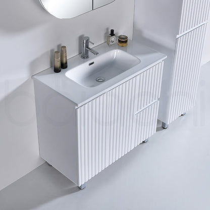 Baiachi Ivana Fluted 900mm PVC Water Proof Bathroom Vanity Right Drawers Ceramic Basin