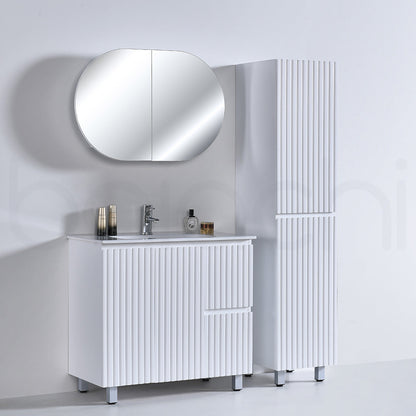 Baiachi Ivana Fluted 900mm PVC Water Proof Bathroom Vanity Right Drawers Calacatta Quartz Stone