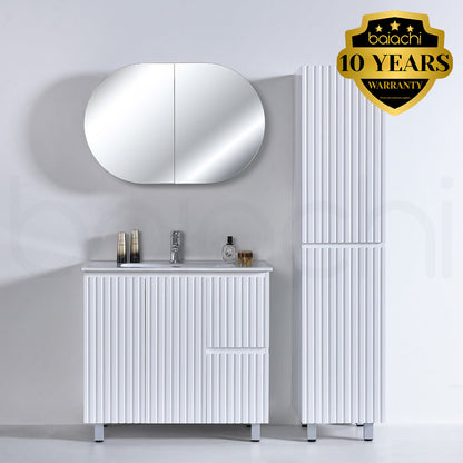 Baiachi Ivana Fluted 900mm PVC Water Proof Bathroom Vanity Right Drawers Ceramic Basin