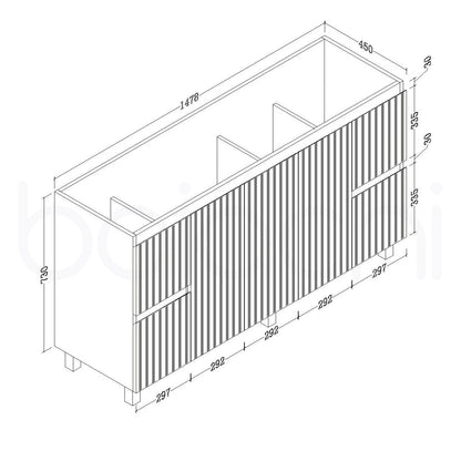 Baiachi Ivana Fluted 1500mm PVC Water Proof Bathroom Vanity Cabinet