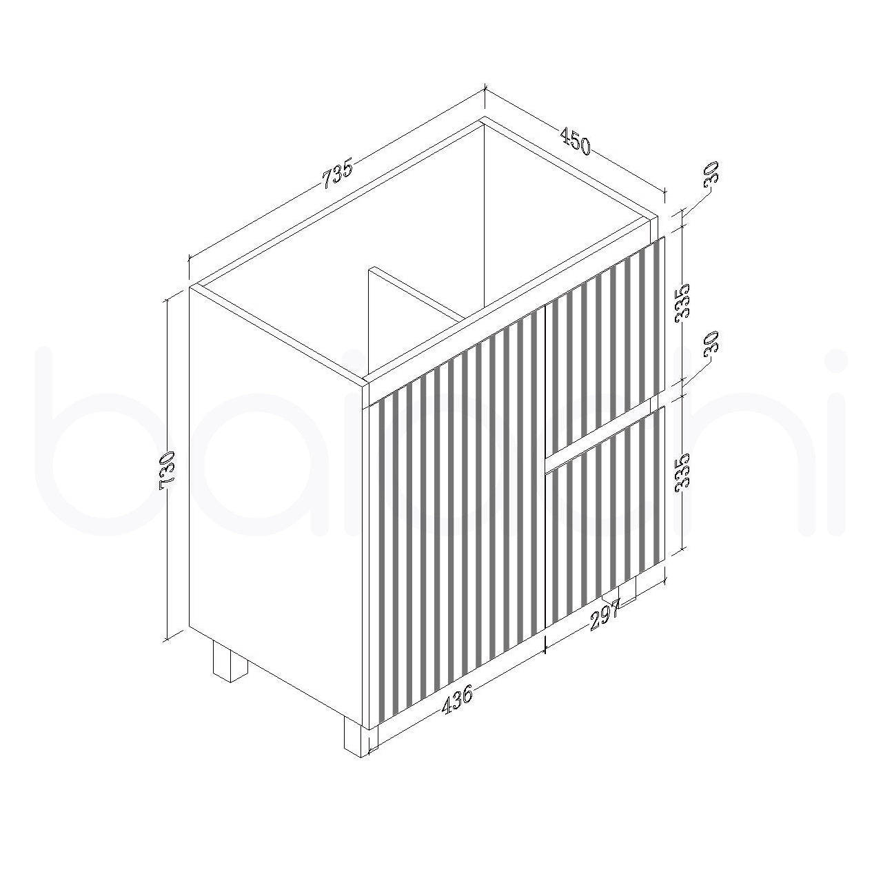Baiachi Ivana Fluted 750mm PVC Water Proof Bathroom Vanity Left Drawers Ceramic Basin