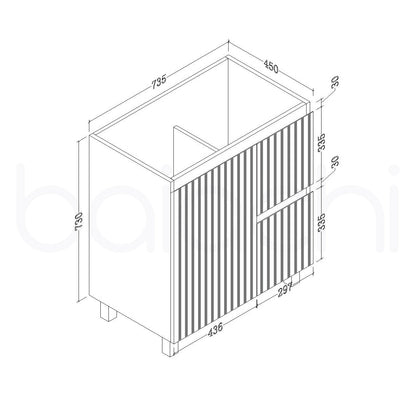Baiachi Ivana Fluted 750mm PVC Water Proof Bathroom Vanity Right Drawers Ceramic Basin