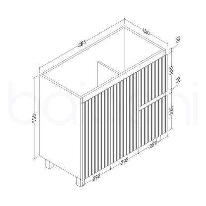 Baiachi Ivana Fluted 900mm PVC Water Proof Bathroom Vanity Right Drawers Ceramic Basin