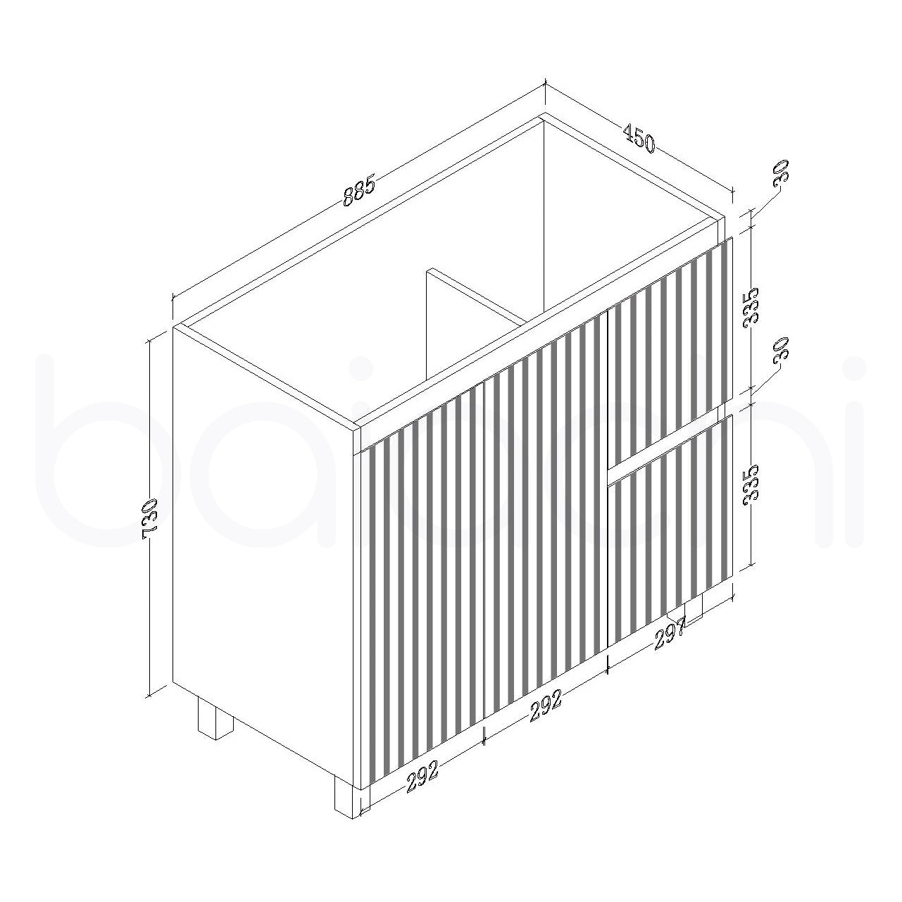 Baiachi Ivana Fluted 900mm PVC Water Proof Bathroom Vanity Right Drawers Calacatta Quartz Stone