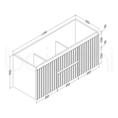 Baiachi Ivana Fluted 1200mm PVC Water Proof Wall Hung Bathroom Vanity White Quartz Stone