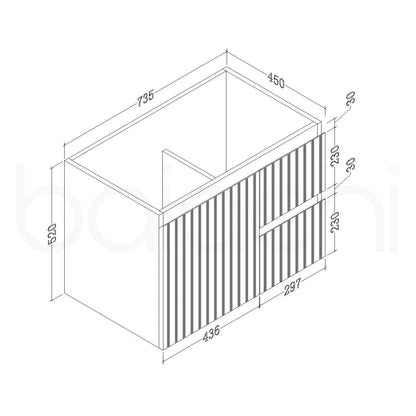 Baiachi Ivana Fluted 750mm PVC Water Proof Wall Hung Bathroom Vanity Left Drawers Calacatta Quartz Stone
