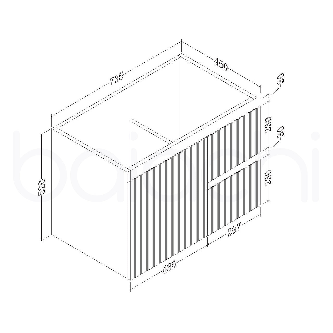 Baiachi Ivana Fluted 750mm PVC Water Proof Wall Hung Bathroom Vanity Right Drawers Ceramic Basin