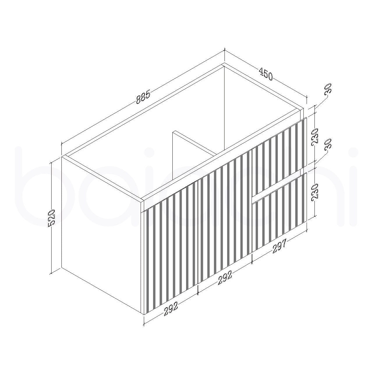 Baiachi Ivana Fluted 900mm PVC Water Proof Wall Hung Bathroom Vanity Left Drawers Ceramic Basin