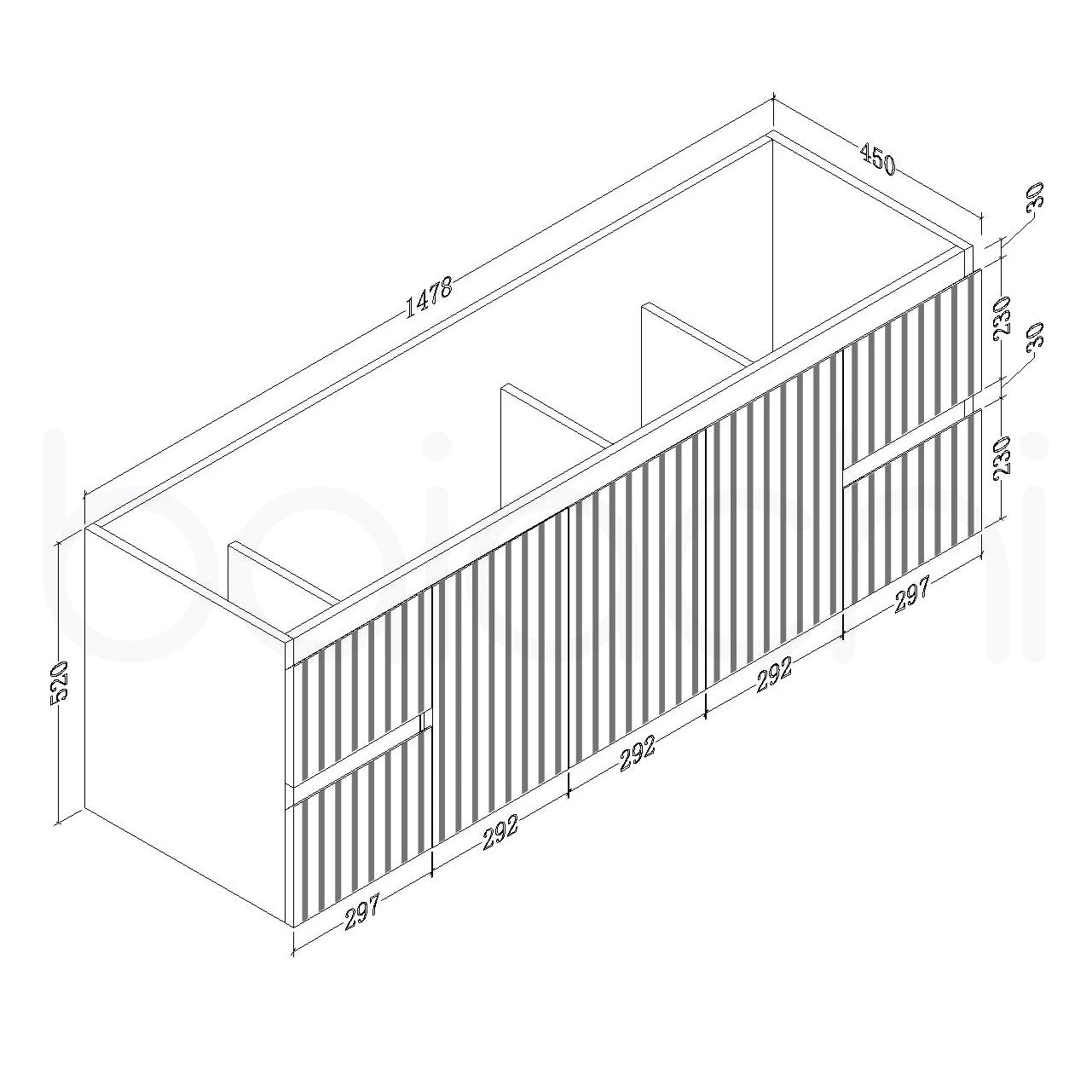 Baiachi Ivana Fluted 1500mm PVC Water Proof Wall Hung Bathroom Polymarble Double Basin