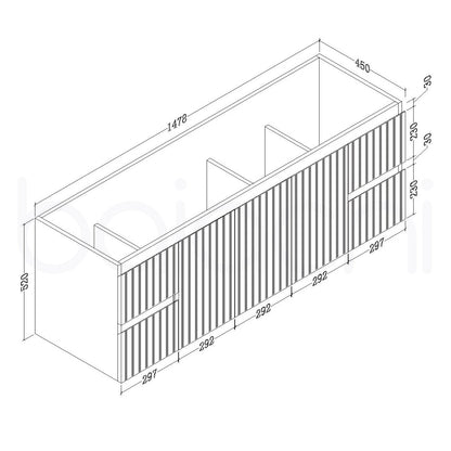 Baiachi Ivana Fluted 1500mm PVC Water Proof Wall Hung Bathroom Polymarble Double Basin