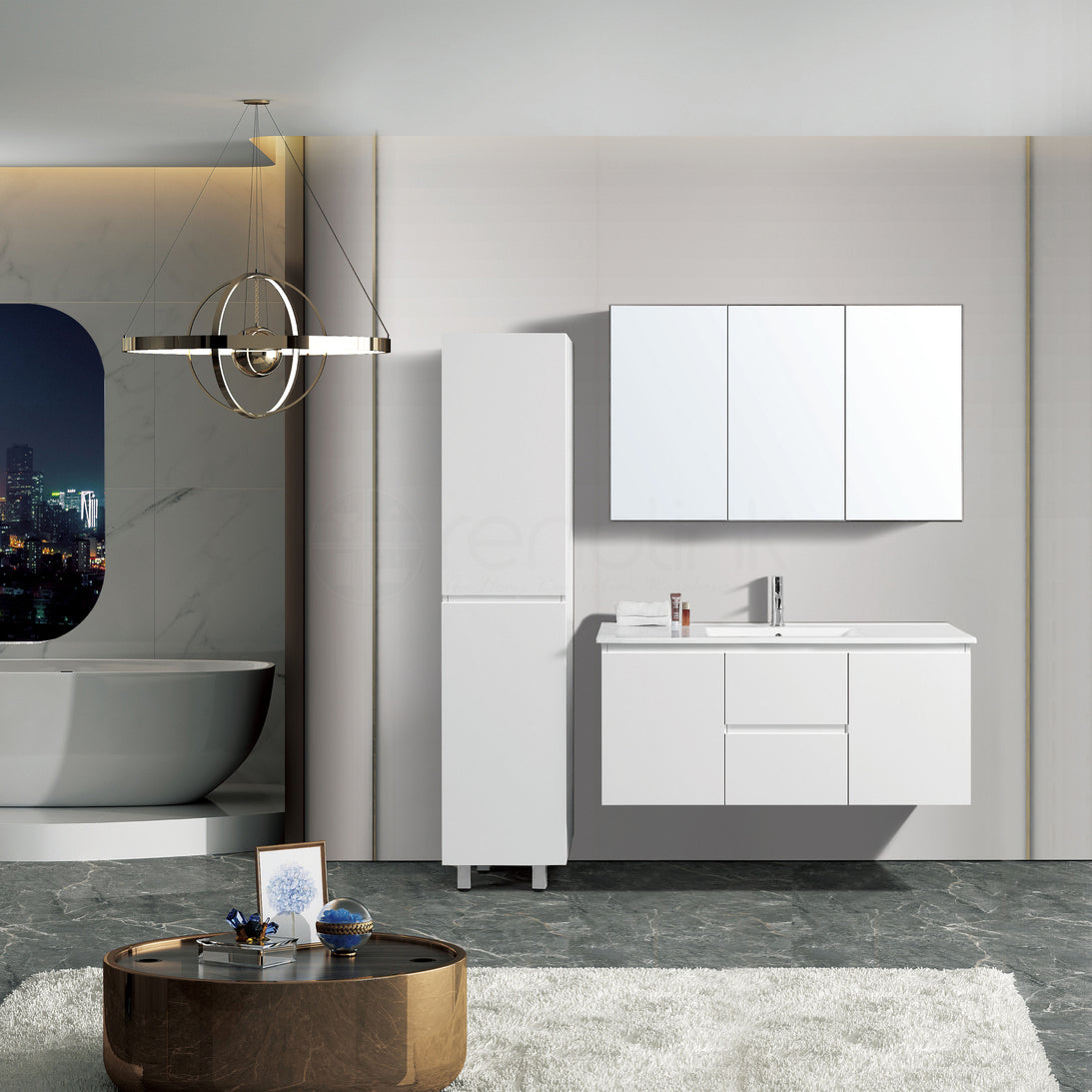 Ivana 1200mm PVC Water Proof Wall Hung Bathroom Vanity Double Ceramic Basin