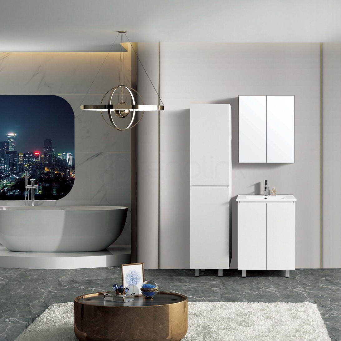 Ivana 600mm PVC Water Proof Bathroom Vanity White Quartz Stone