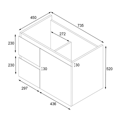Ivana 750mm PVC Water Proof Wall Hung Bathroom Vanity Left Drawers Cabinet