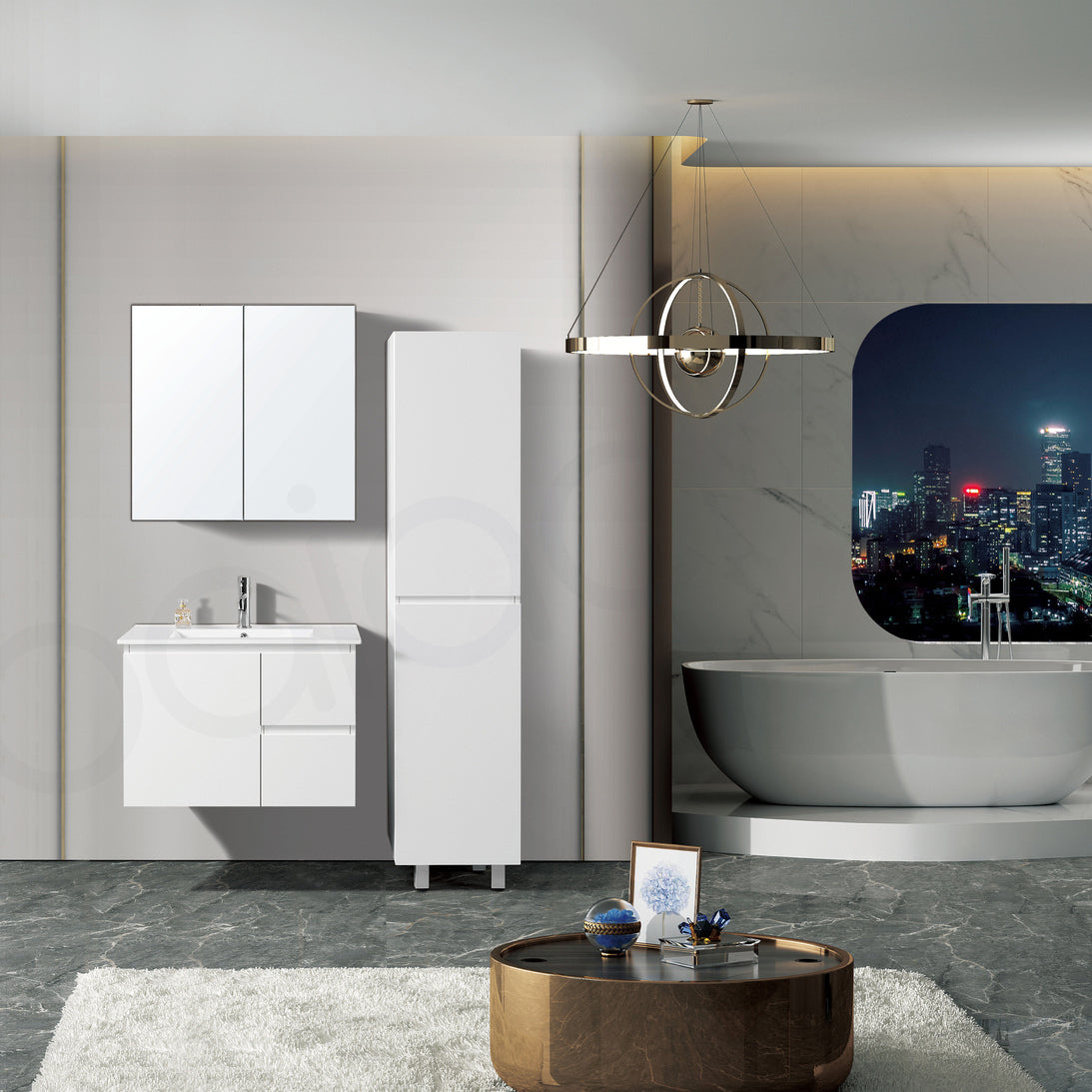 Ivana 750mm PVC Water Proof Wall Hung Bathroom Vanity Right Drawers Ceramic Basin