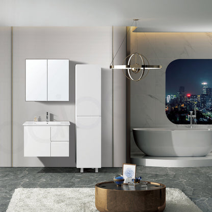 Ivana 750mm PVC Water Proof Wall Hung Bathroom Vanity Right Drawers White Quartz Stone