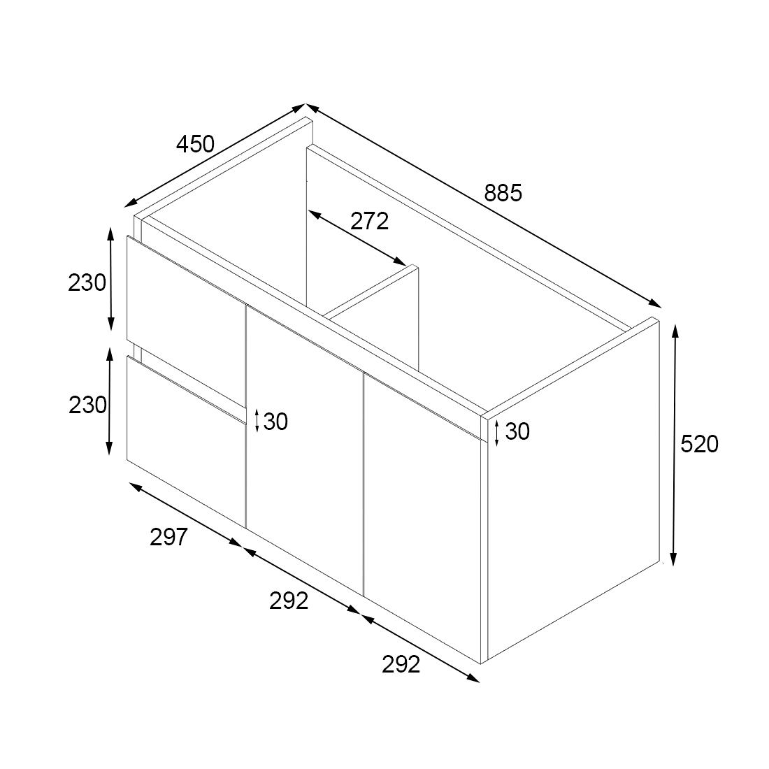 Ivana 900mm PVC Water Proof Wall Hung Bathroom Vanity Left Drawers Cabinet