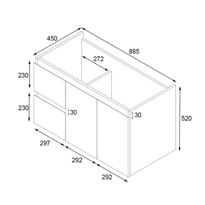 Ivana 900mm PVC Water Proof Wall Hung Bathroom Vanity Left Drawers Cabinet