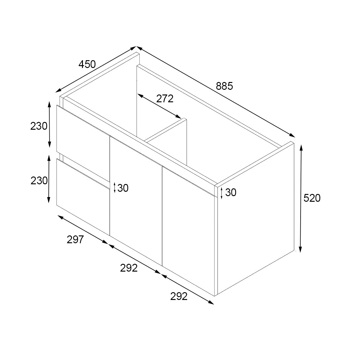 Ivana 900mm PVC Water Proof Wall Hung Bathroom Vanity Left Drawers Cabinet