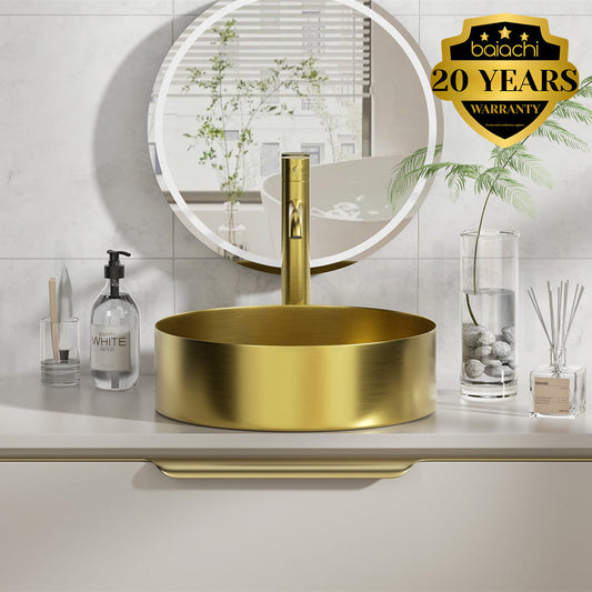 Baiachi 380mm Stainless Steel Brushed Gold Above Counter Top Basin