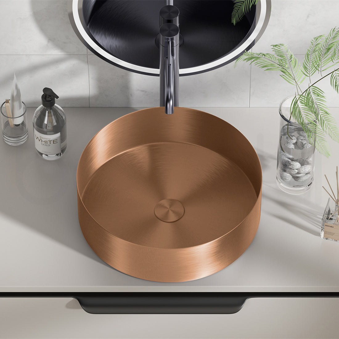 Baiachi 380mm Stainless Steel Brushed Copper Above Counter Top Basin