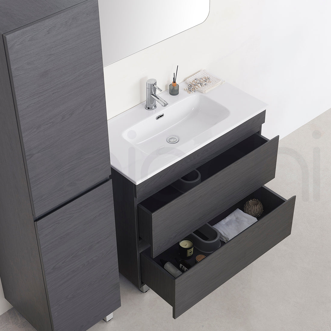 Vellena 900mm Plywood Empire Oak Bathroom Vanity White Quartz Stone