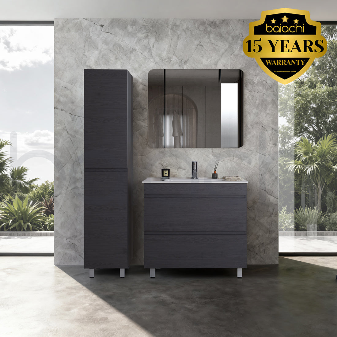 Vellena 900mm Plywood Empire Oak Bathroom Vanity White Quartz Stone