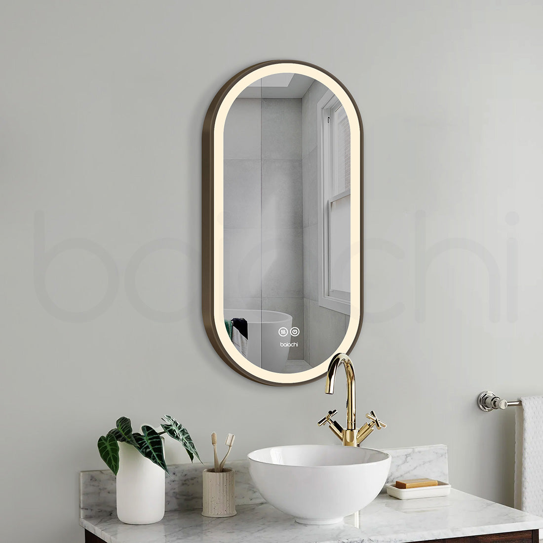 Baiachi Cora LED Oval 450mmx900mm Frame Mirror Antique Bronze