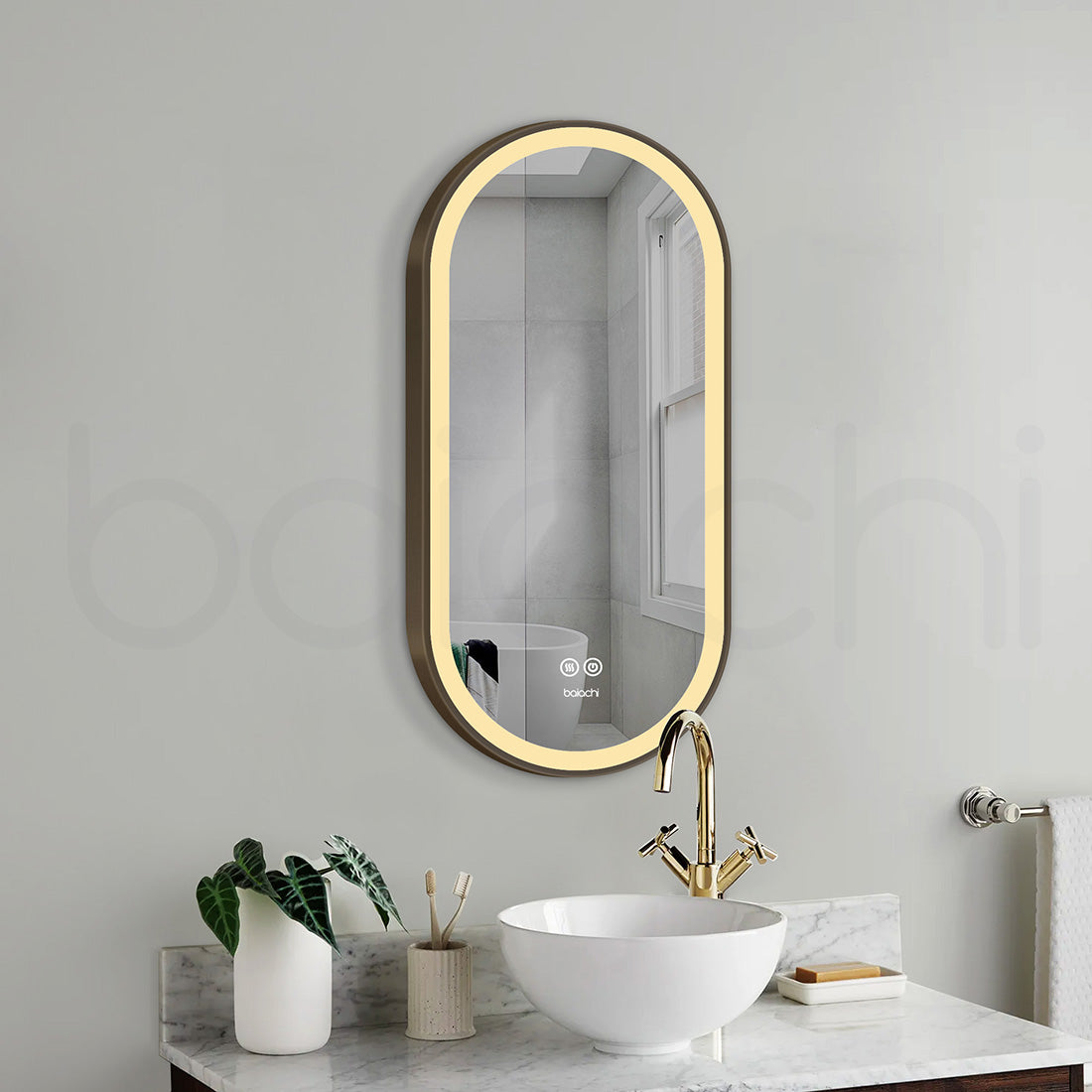 Baiachi Cora LED Oval 450mmx900mm Frame Mirror Antique Bronze